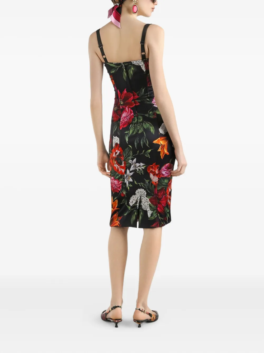 Dolce & Gabbana Midi-jurk met bloemenprint Zwart