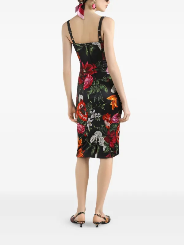 Dolce Gabbana Abito Midi Con Stampa a Fiori Nero FARFETCH IT
