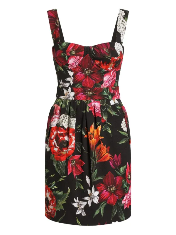 Dolce Gabbana Abito Corto Con Stampa a Fiori Nero FARFETCH IT