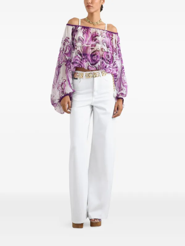 D&G / ブラウス/M/シルク/GRN Dolce & Gabbana グラフィック シルクブラウス | ホワイト | FARFETCH JP