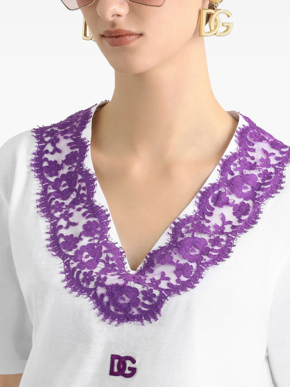 Dolce & Gabbana T-shirt met kanten detail Wit