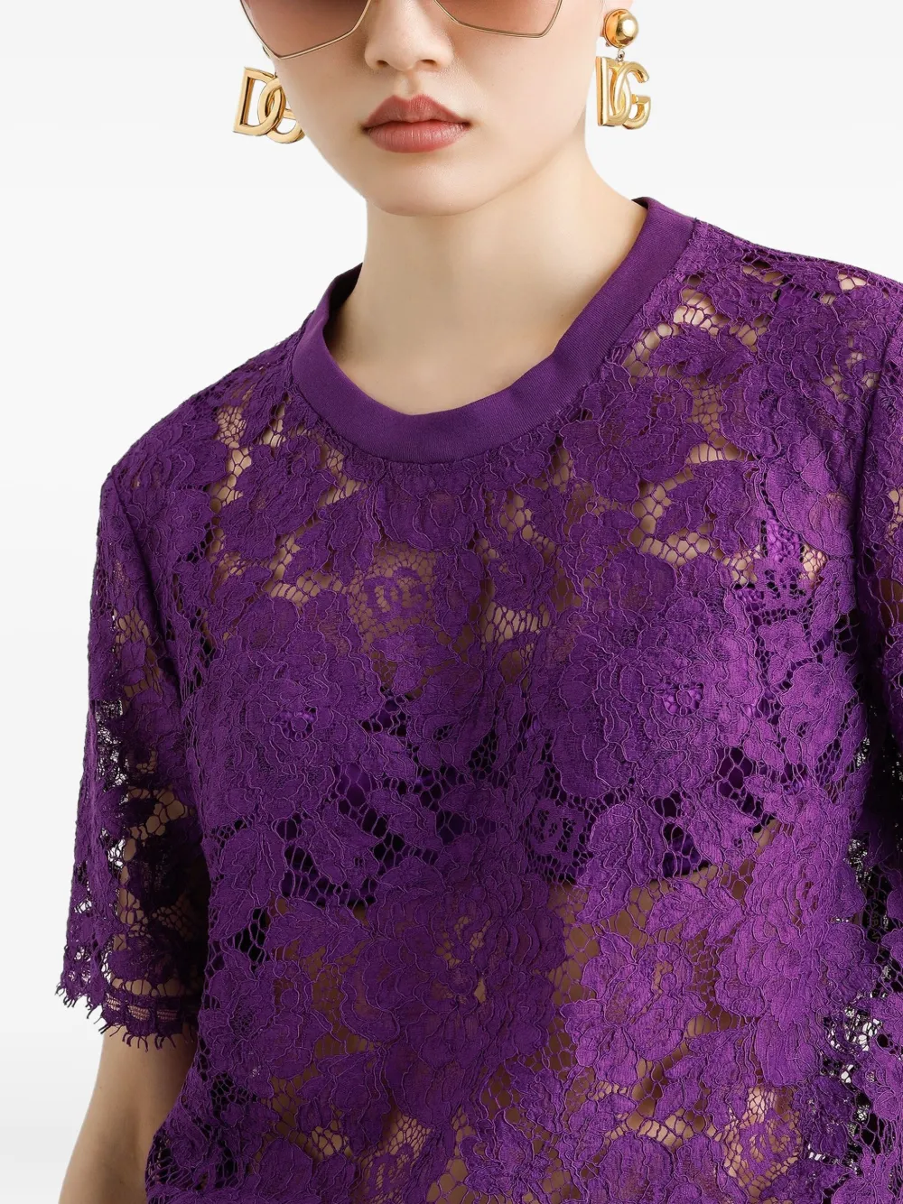 Dolce & Gabbana T-shirt met kanten detail Paars