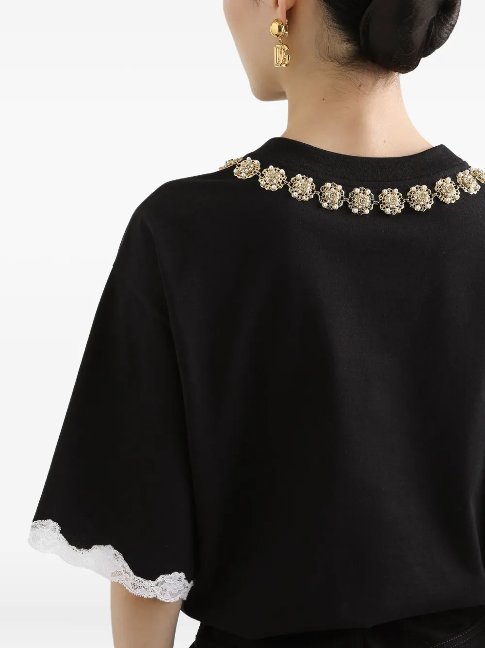 Dolce & Gabbana T-shirt met kanten detail Zwart