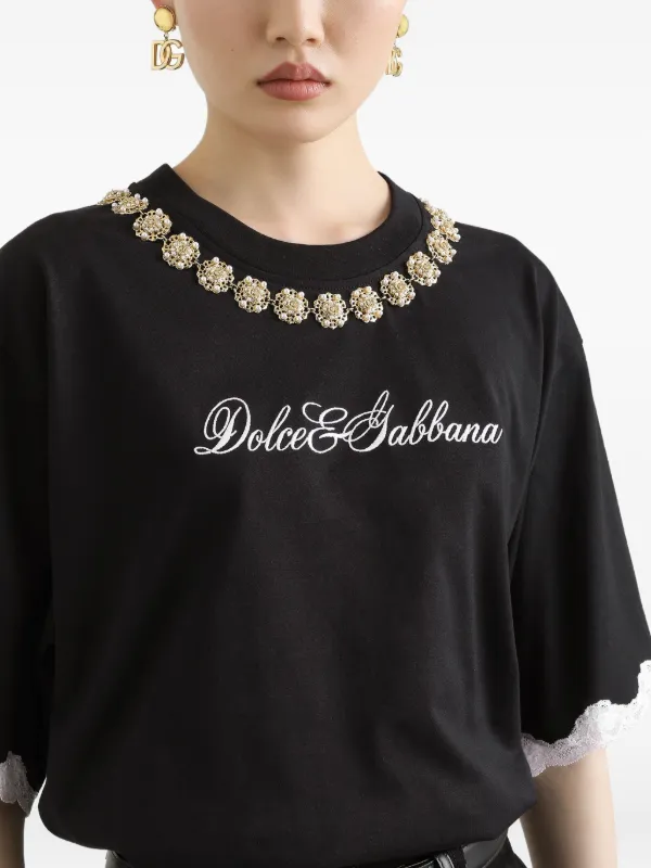 Dolce & Gabbana DNA lace-detailing T-shirt | Black | FARFETCH GE