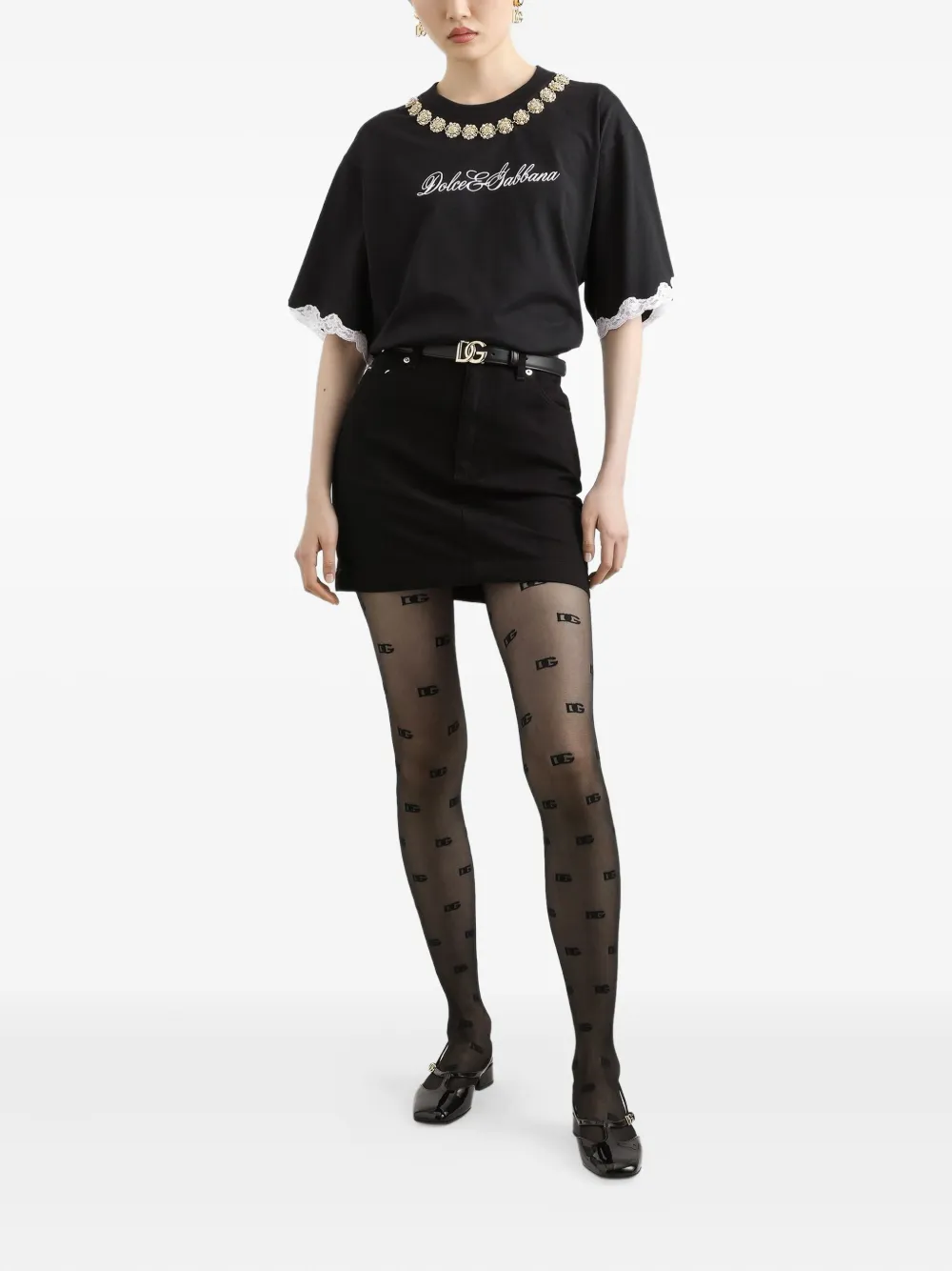 Dolce & Gabbana T-shirt met kanten detail Zwart