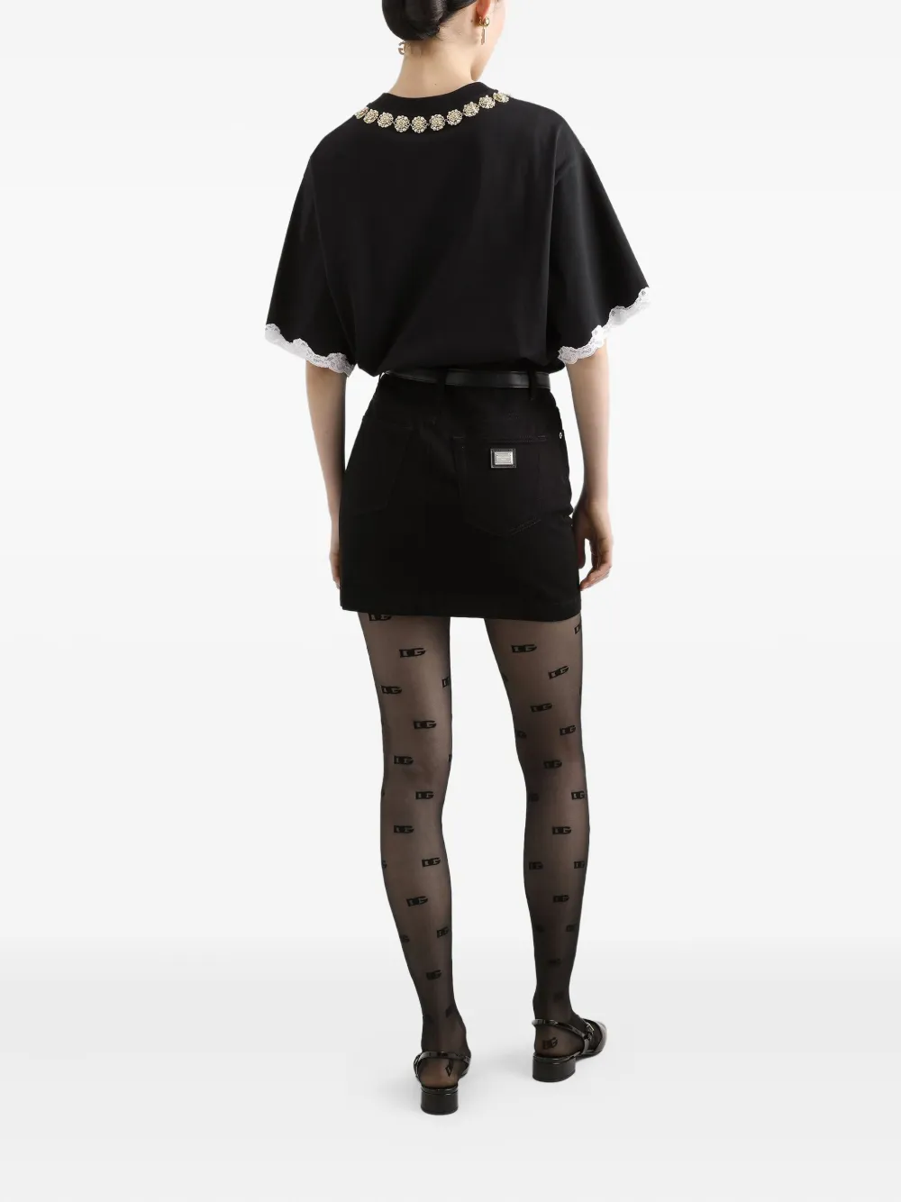 Dolce & Gabbana T-shirt met kanten detail Zwart