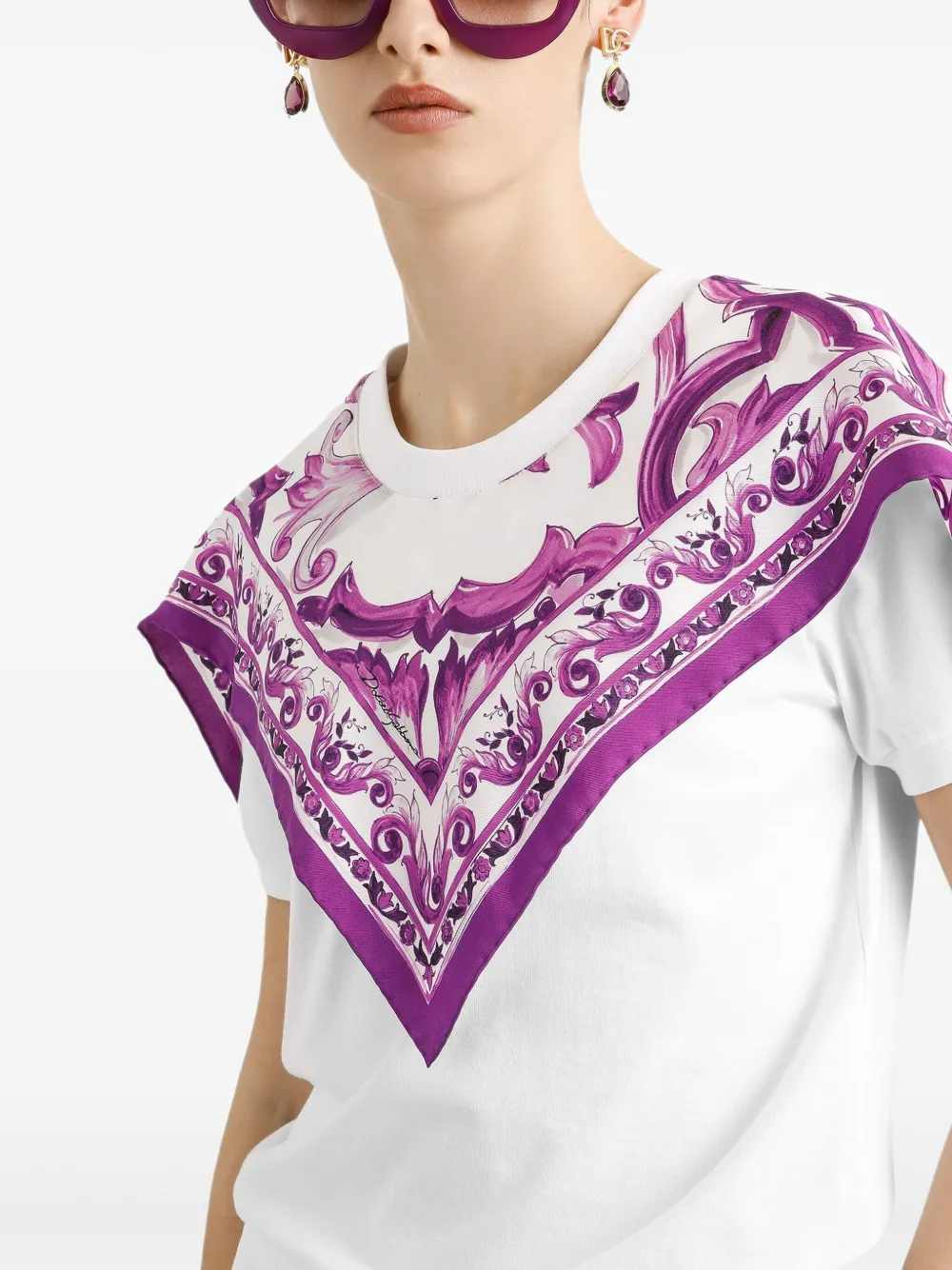 Dolce & Gabbana foulard-panelled cotton T-shirt Wit