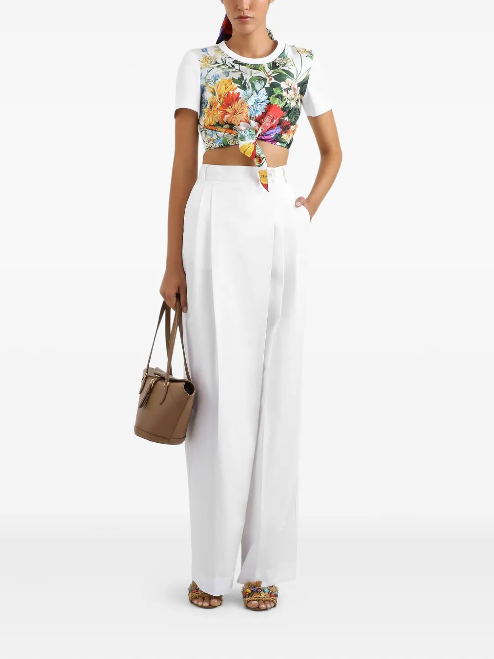 Dolce & Gabbana Cropped T-shirt van katoen-zijdeblend Wit