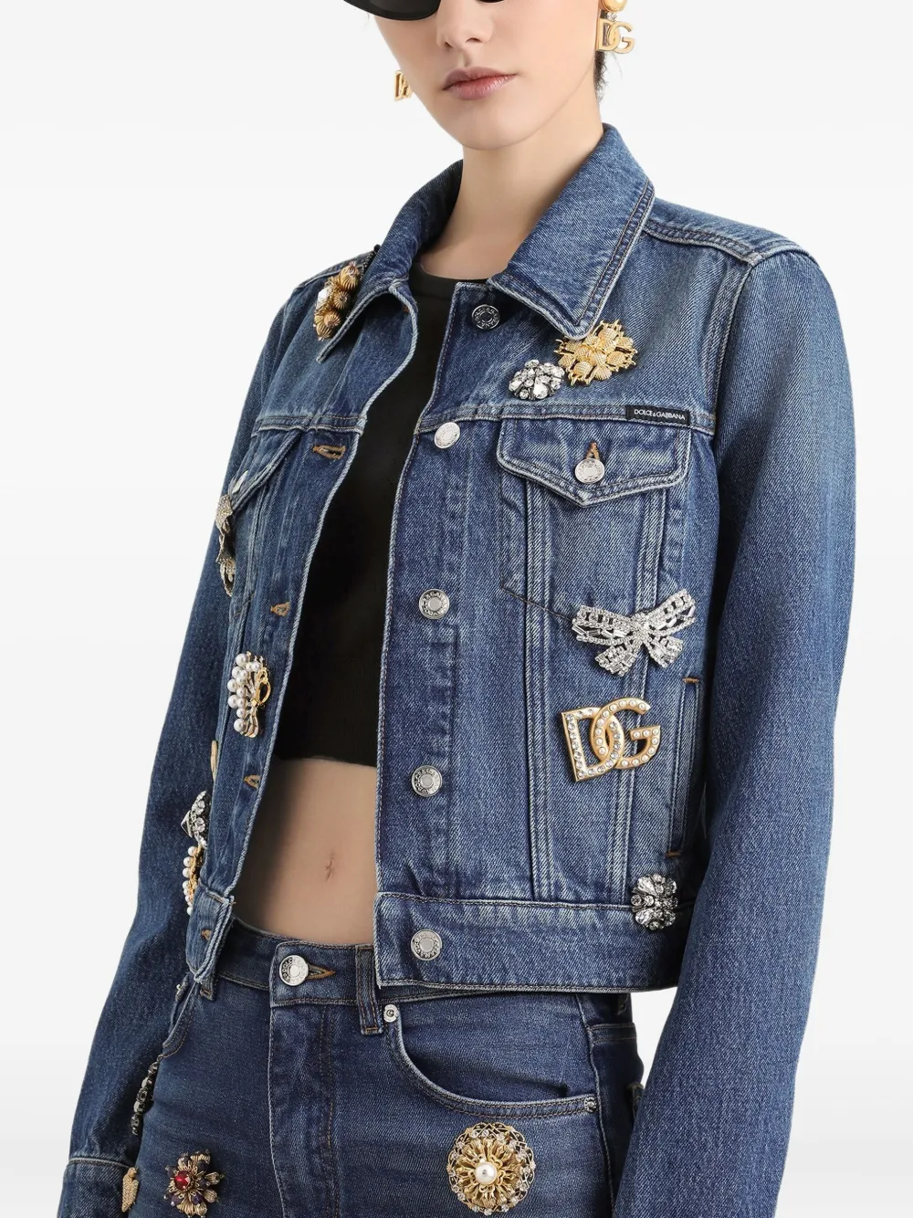 Dolce & Gabbana Denim jack verfraaid met broche Blauw