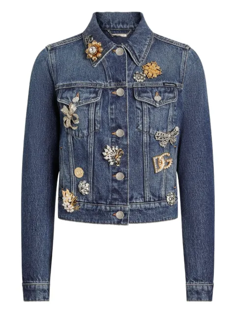 Dolce & Gabbana brooch-embellished denim jacket