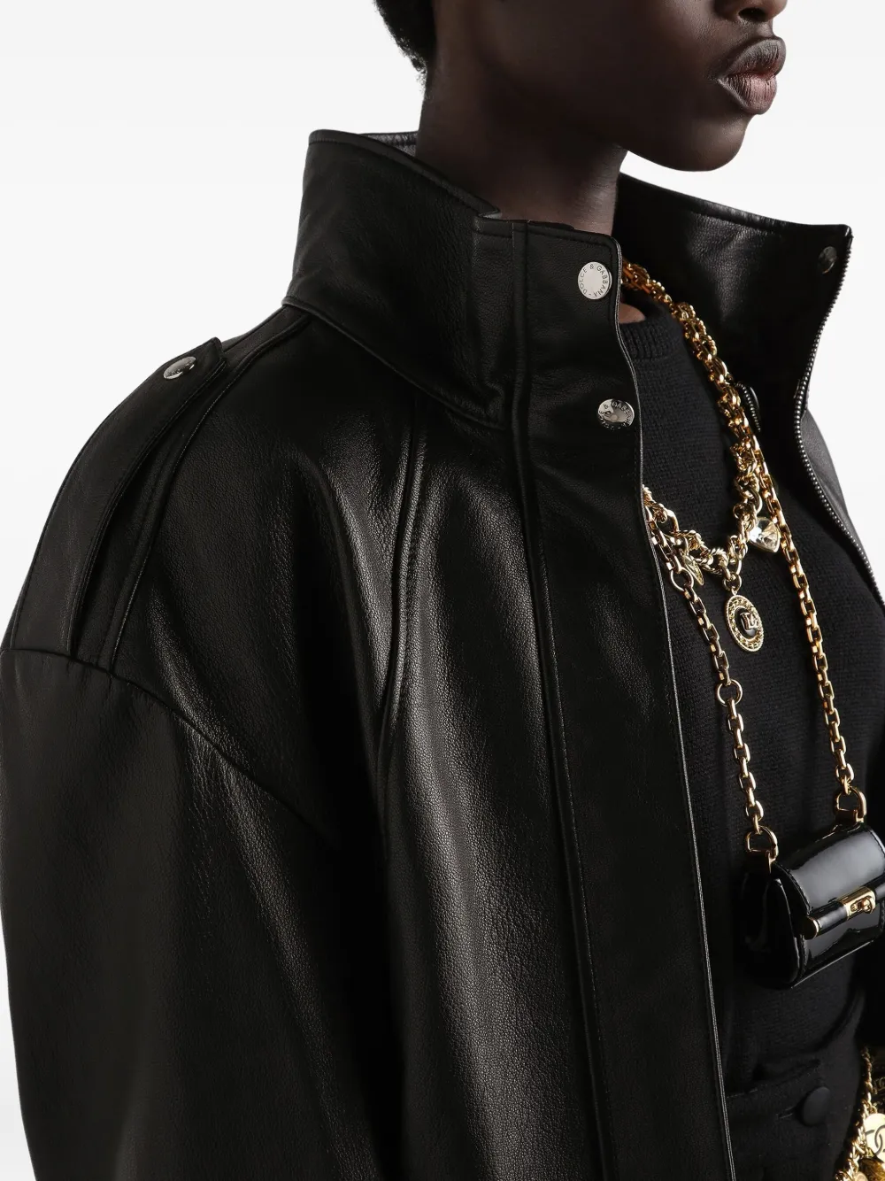 Dolce & Gabbana Leren bikerjack Zwart