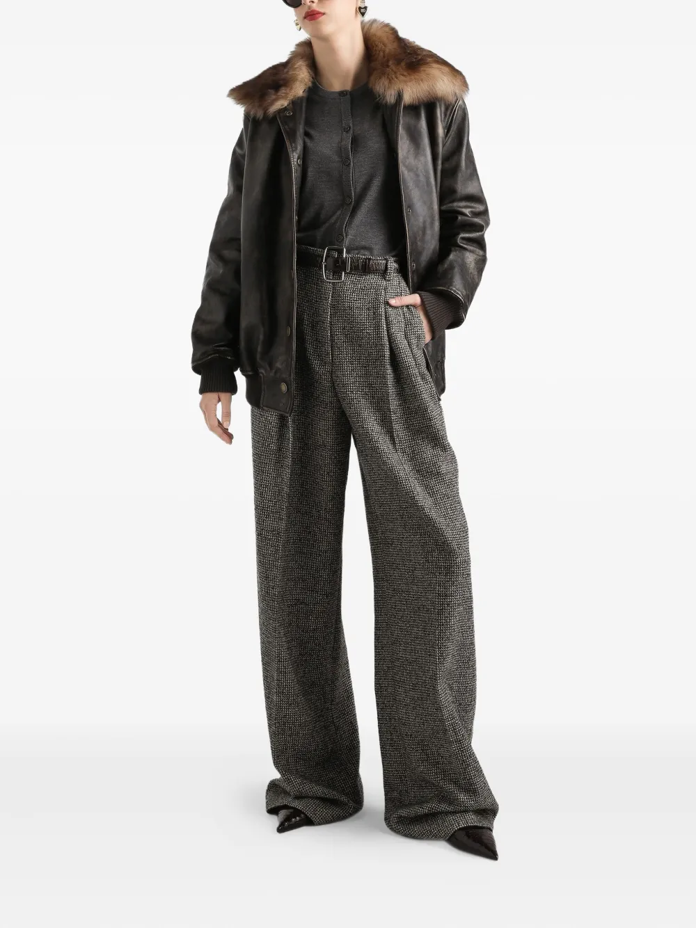 Dolce & Gabbana Leren bomberjack Bruin