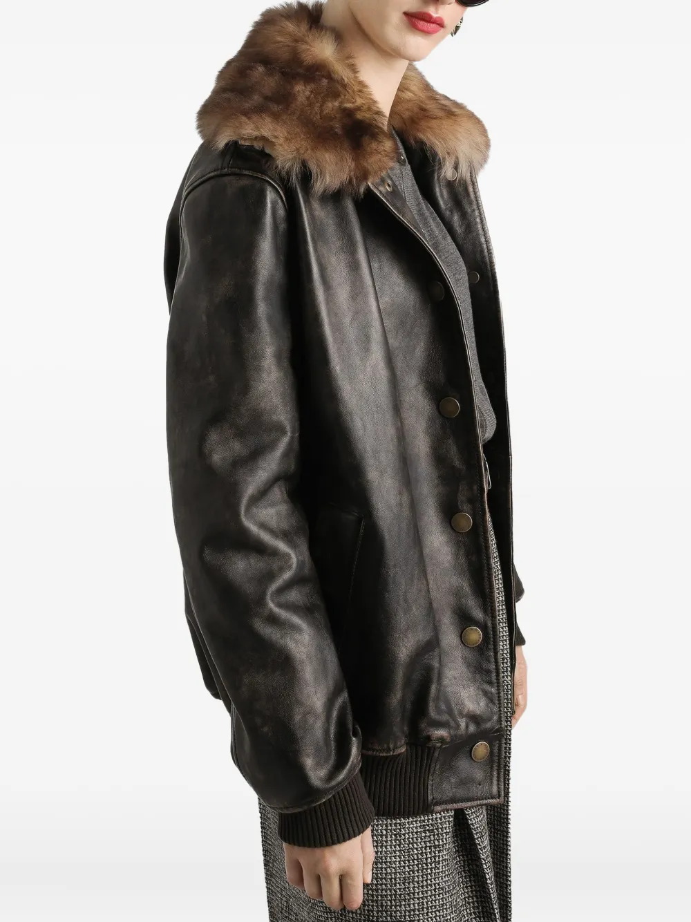 Dolce & Gabbana Leren bomberjack Bruin
