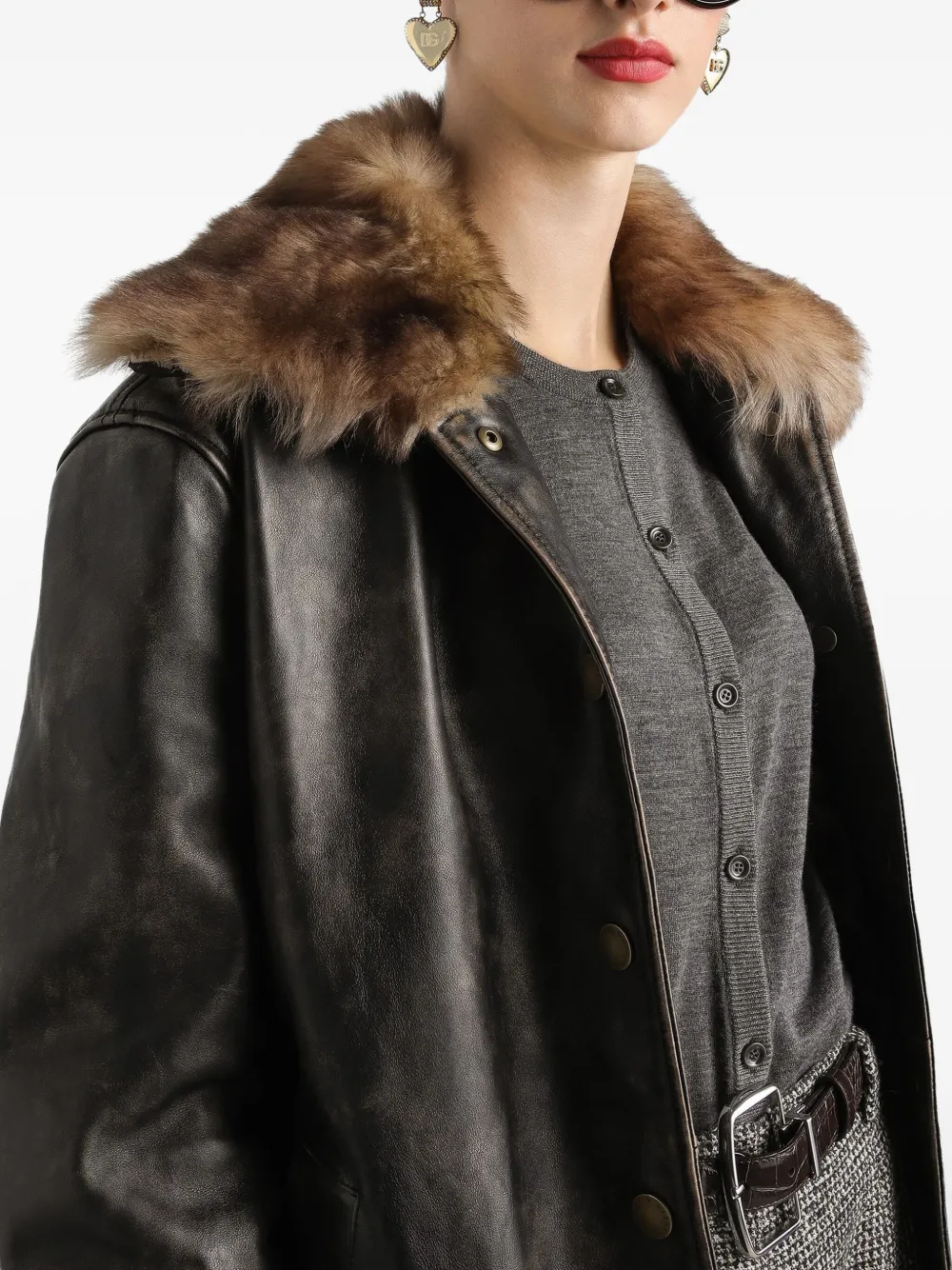 Dolce & Gabbana Leren bomberjack Bruin