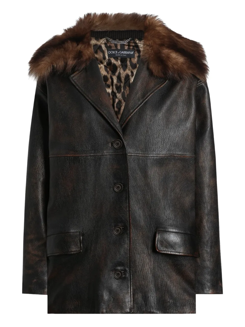 Dolce & Gabbana Leather Coat In Black