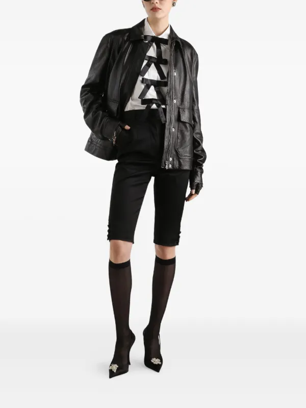 DOLCE &GABBANA レザージャケット ブラックのメンズ レザージャケット ロゴプレート | Dolce&Gabbana®