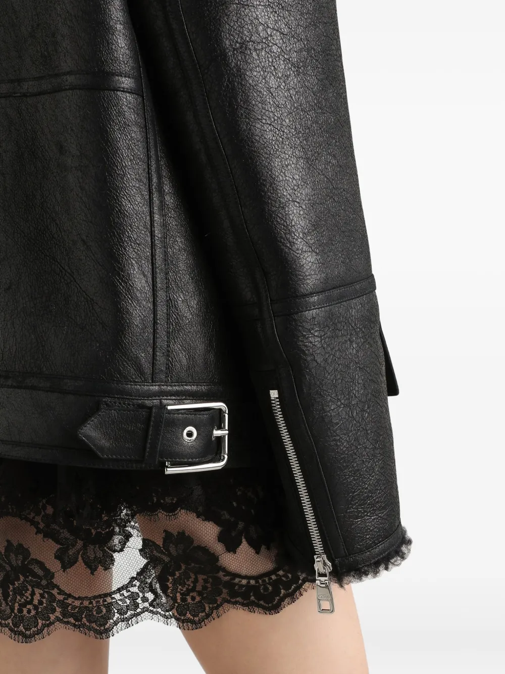 Dolce & Gabbana Leren jack met lammy kraag Zwart