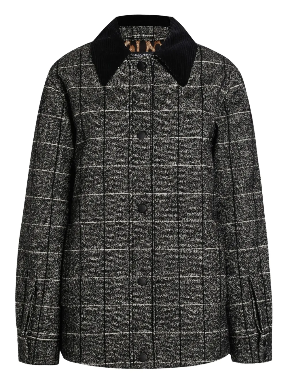 Dolce & Gabbana Checked Corduroy-collar Jacket In Black