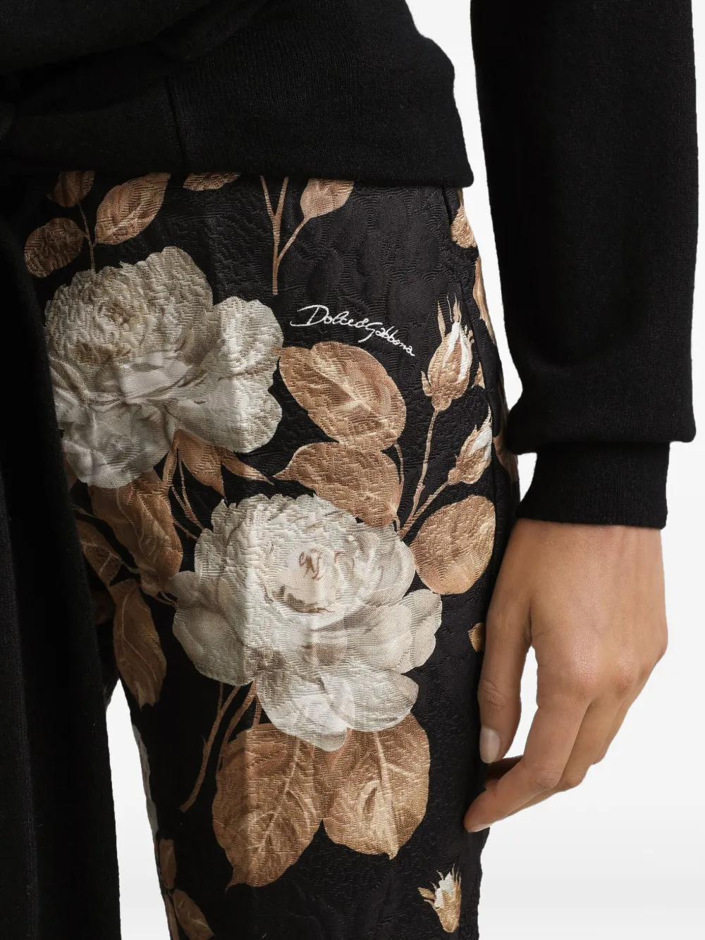 Dolce & Gabbana Rose-print Brocade Trousers In Black