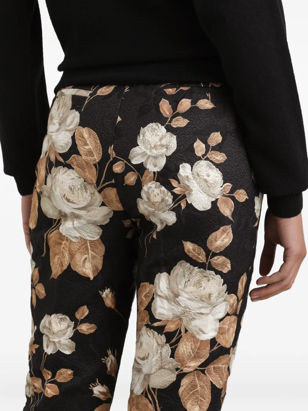 Dolce & Gabbana Rose-print Brocade Trousers In Black
