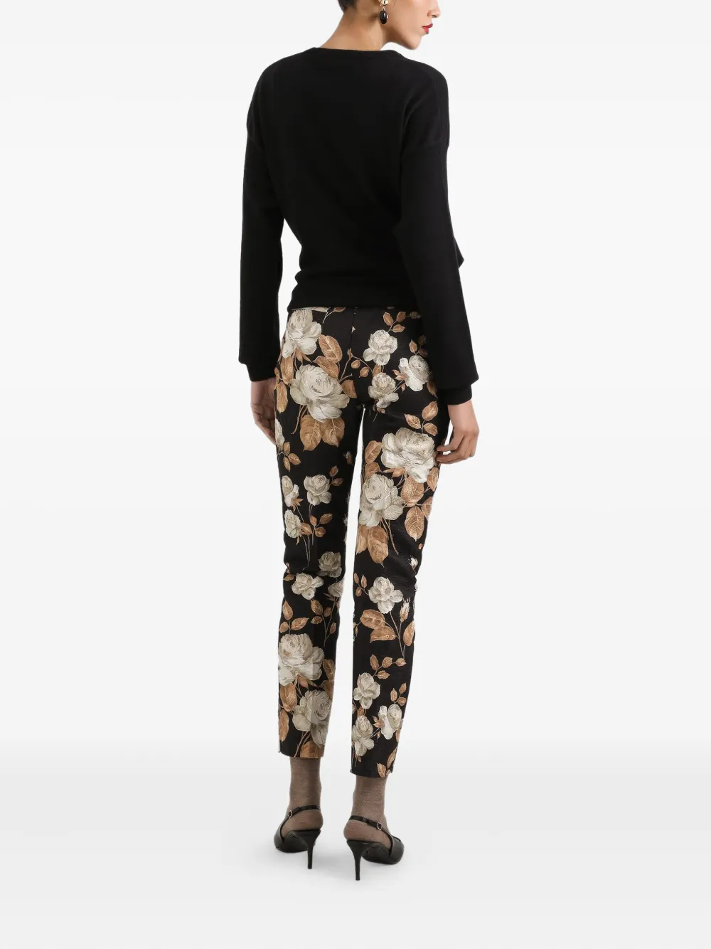 Dolce & Gabbana Rose-print Brocade Trousers In Black