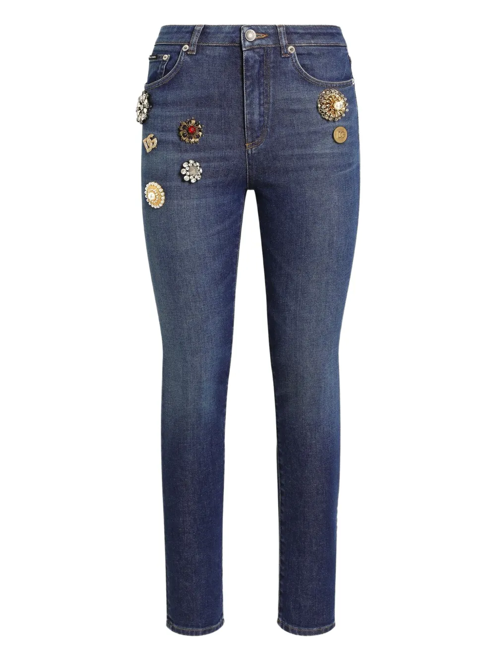 Dolce & Gabbana Bejeweled High-rise Jeans In Blue