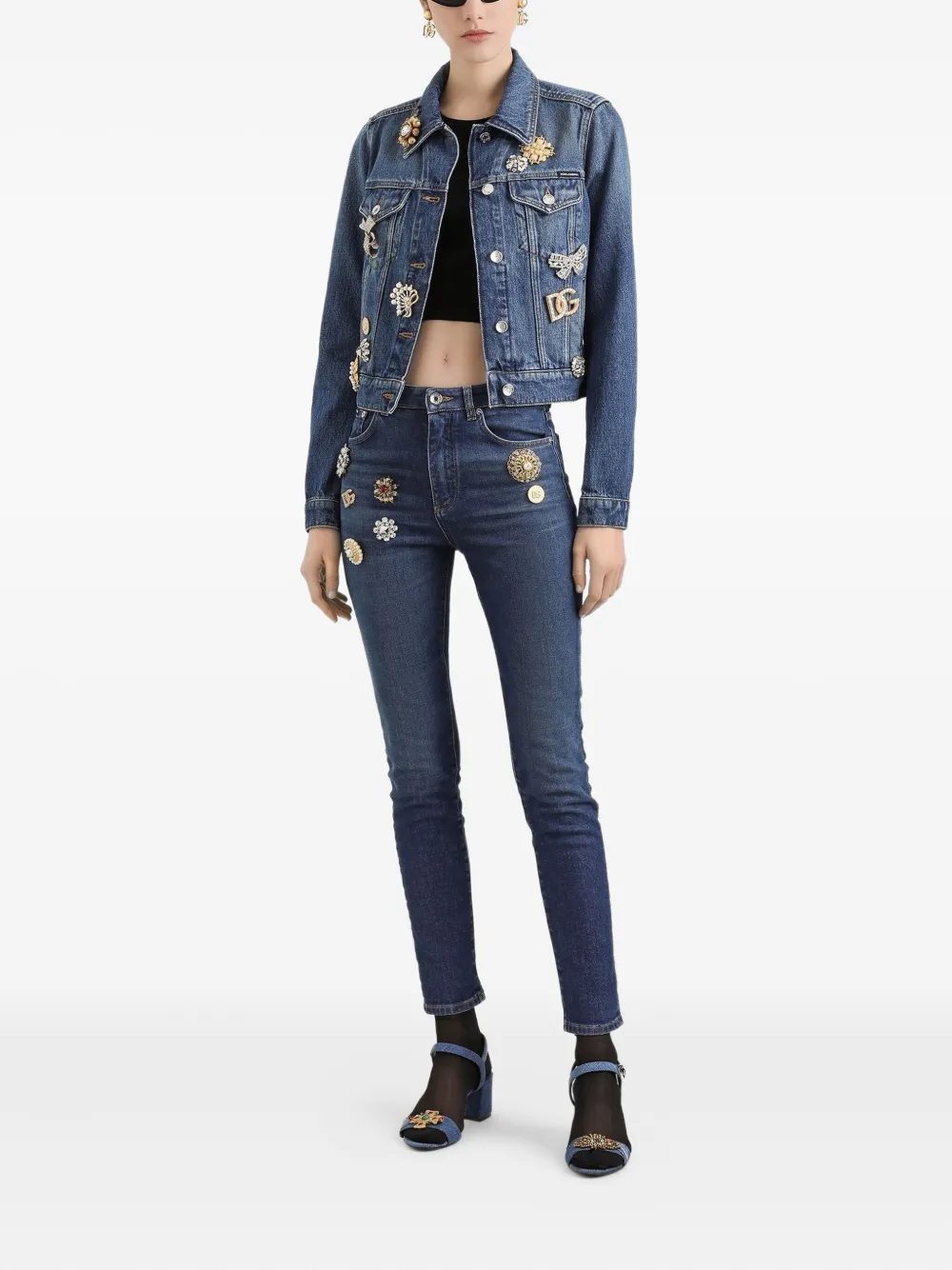 Dolce & Gabbana High waist jeans met sieraden Blauw