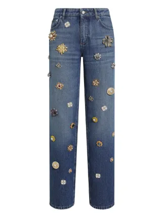 Dolce & Gabbana Calça Jeans Reta Com Bordado | Azul | FARFETCH BR