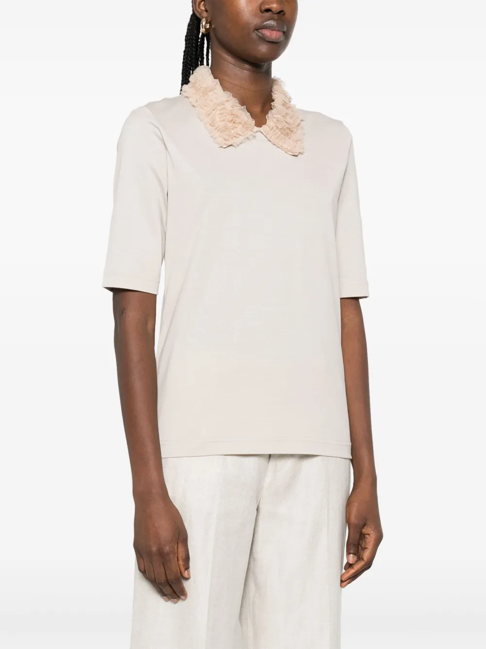 Fabiana Filippi T-shirt met ruchekraag Beige