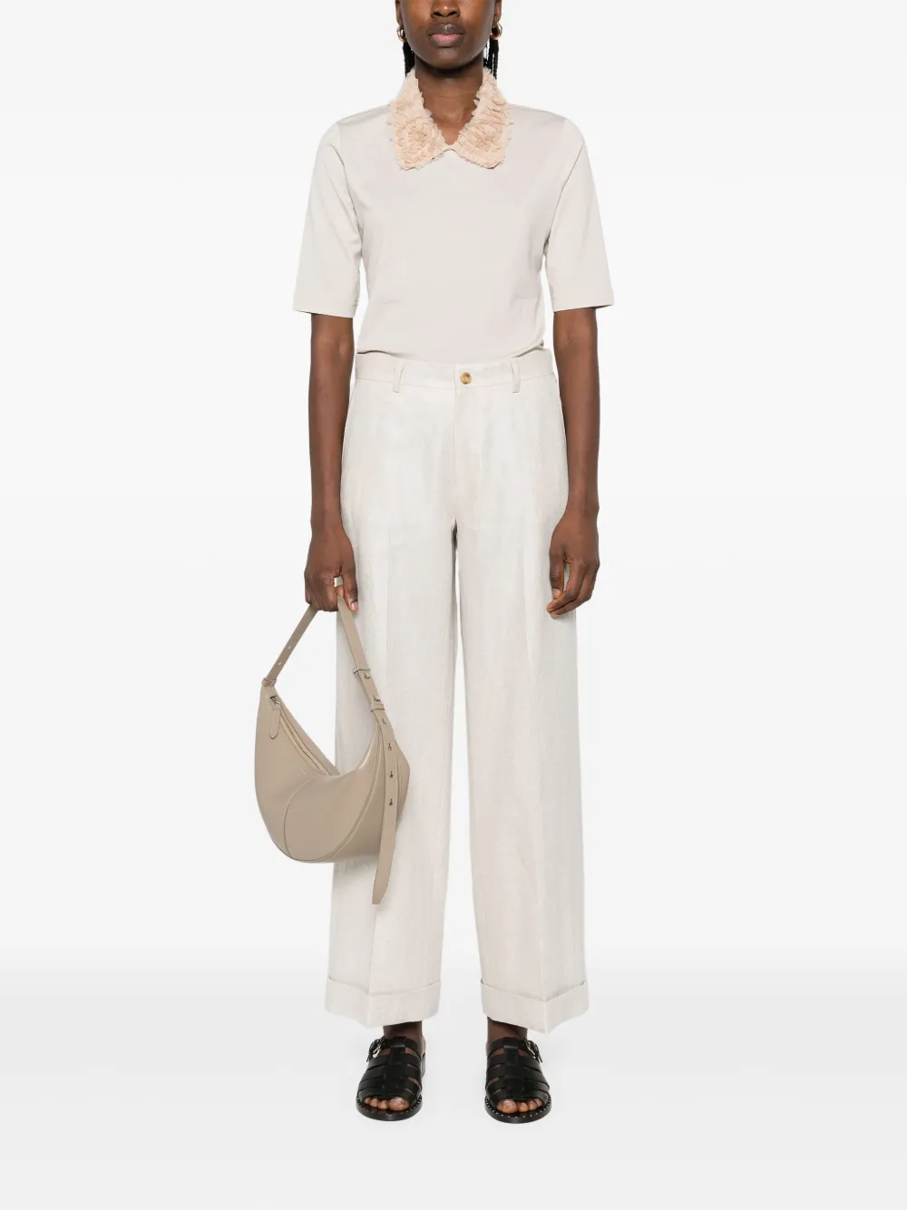 Fabiana Filippi T-shirt met ruchekraag Beige