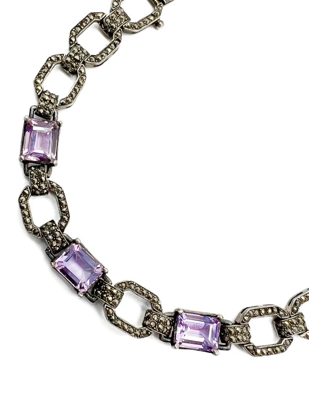 Jennifer Gibson Jewellery 1930s Amethyst Paste Marcasite bracelet - Jennifer Gibson Jewellery 1930s Amethyst Paste Marcasite bracelet -
