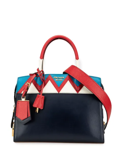 Prada Pre-Owned bolsa satchel City Calf Greca Esplanade mediana el piel saffiano asim�trica 2000-2024