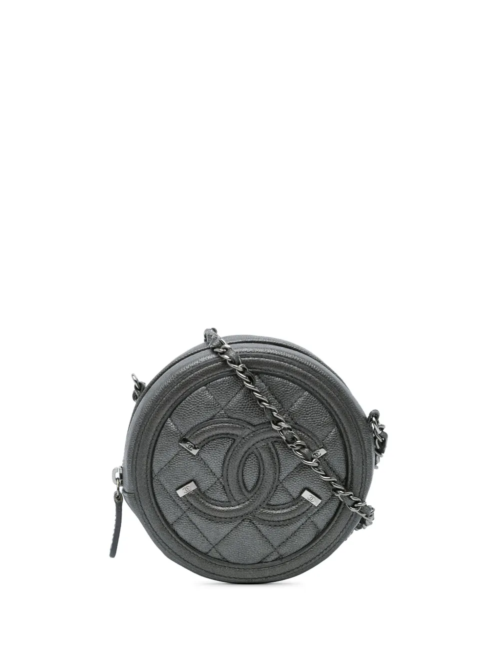 CHANEL Pre-Owned 2018-2019 メタリック キャビア ココマーク フィリグリー ラウンド クラッチウィズチェーン CHANEL Pre-Owned 2018-2019 メタリック キャビア ココマーク フィリグリー ラウンド クラッチウィズチェーン