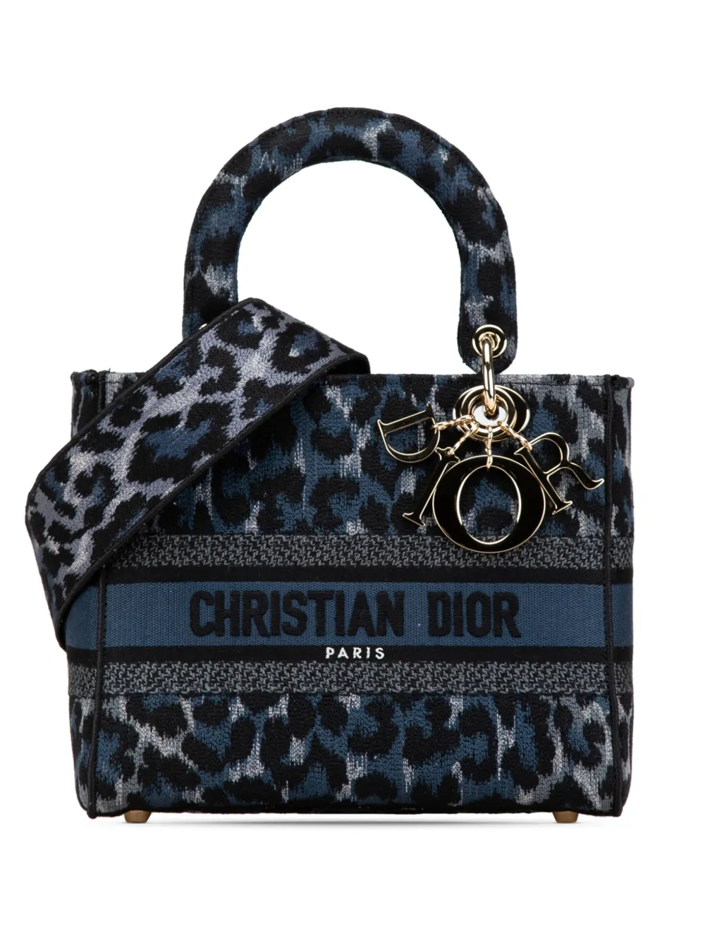 Christian Dior Pre-Owned 2022 ミッツァ ミディアム エンブロイダリー キャンバス レオパード レディ D Christian Dior Pre-Owned 2022 ミッツァ ミディアム エンブロイダリー キャンバス レオパード レディ D