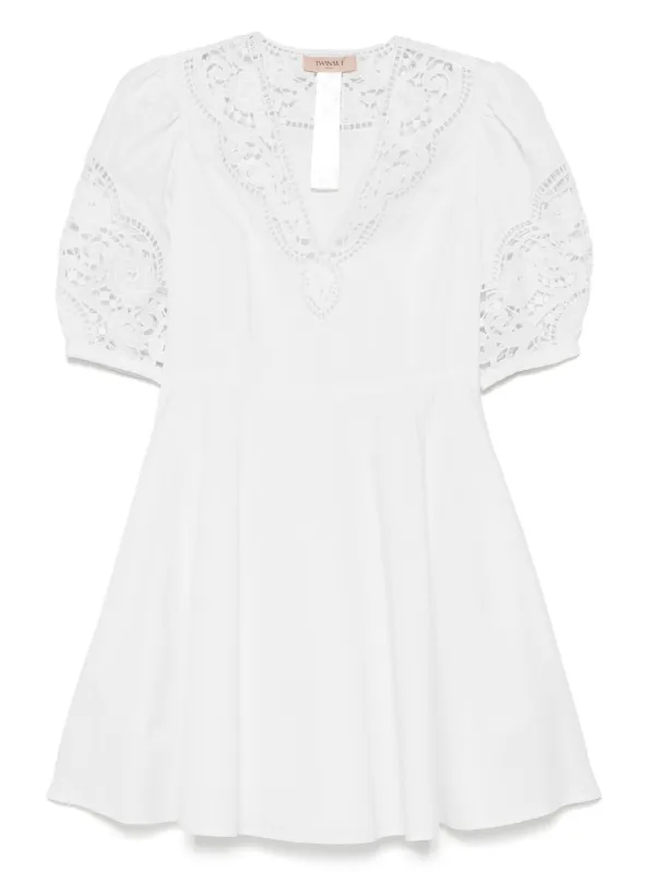 TWINSET broderie-anglaise Poplin Mini Dress | White | FARFETCH