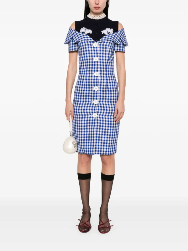SHUSHU/TONG Gingham check-print Mini Dress | Blue | FARFETCH
