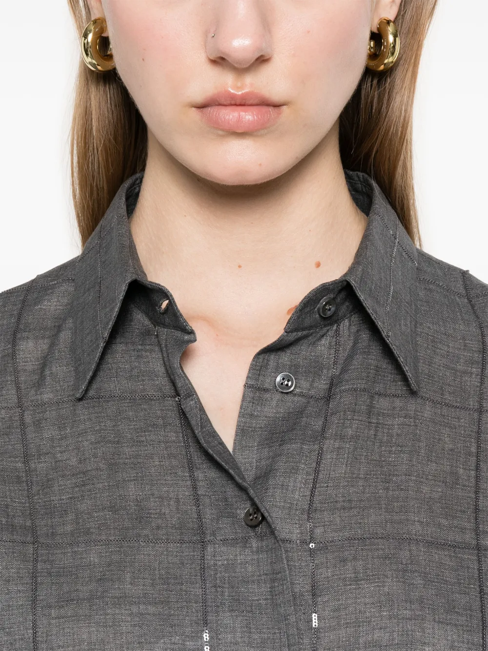 Brunello Cucinelli Geruit blouse Grijs