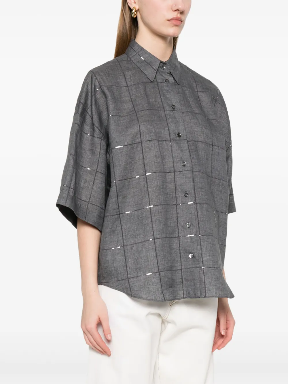 Brunello Cucinelli Geruit blouse Grijs