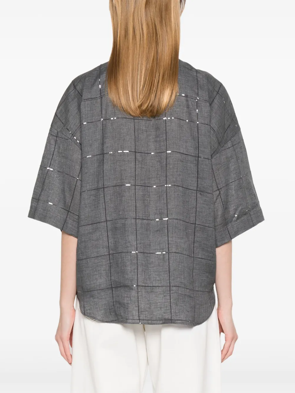 Brunello Cucinelli Geruit blouse Grijs