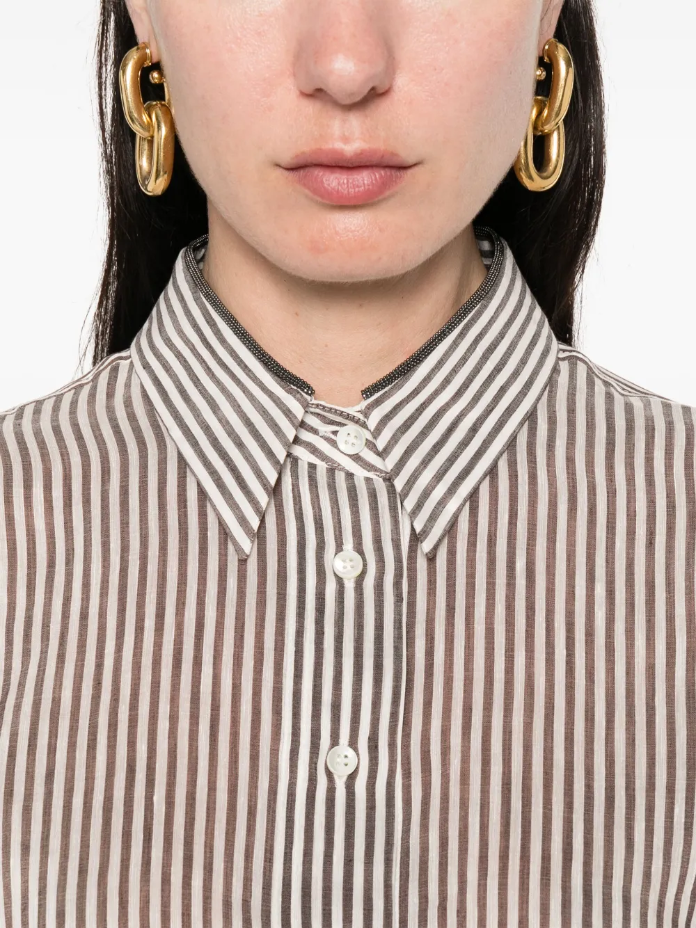Brunello Cucinelli Gestreepte organza blouse Bruin