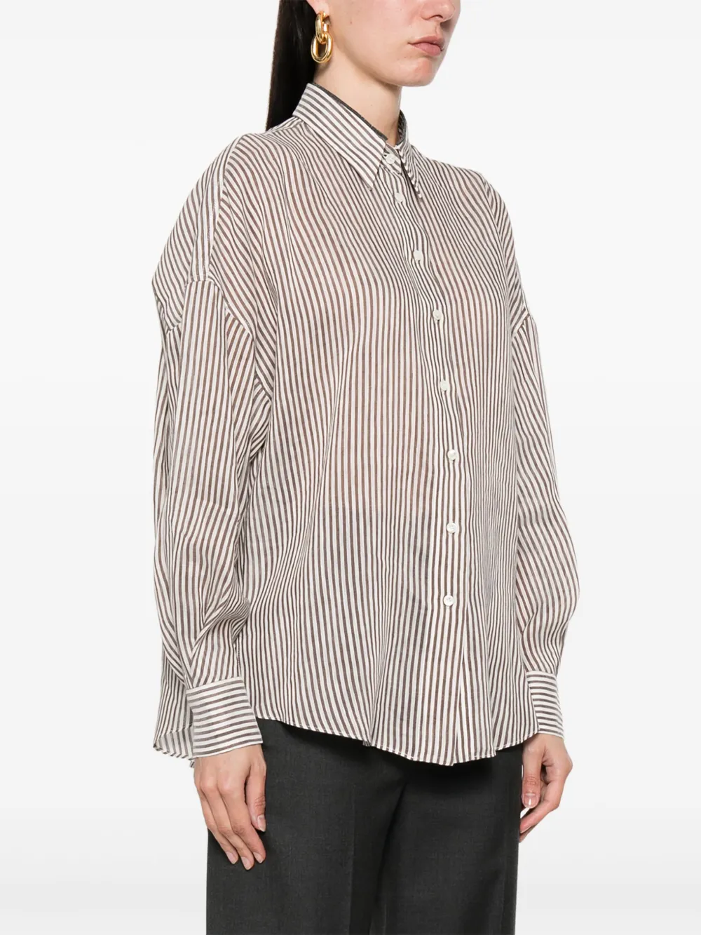 Brunello Cucinelli Gestreepte organza blouse Bruin
