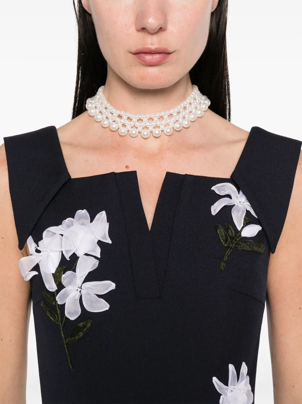 floral-appliqué mini dress