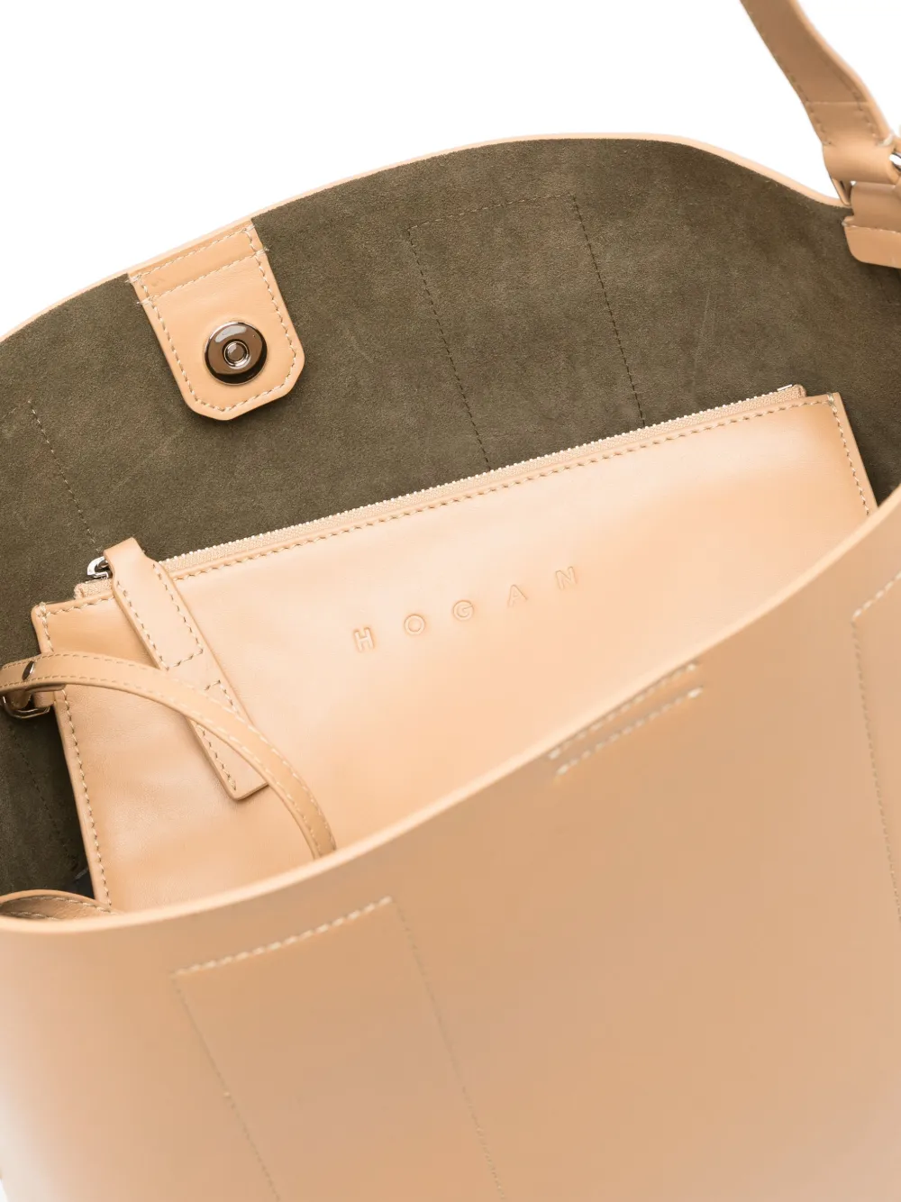 Shop Hogan Medium Leather Shoulder Bag In Neutrals