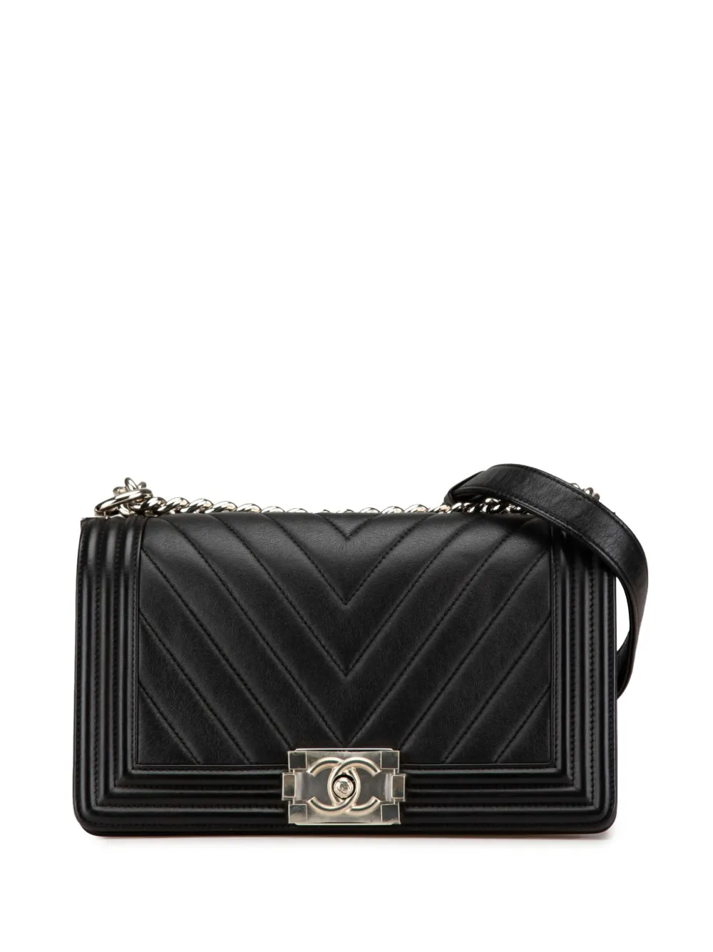 CHANEL Pre-Owned 2016-2017 ミディアム カーフスキン シェブロン ボーイ フラップ ショルダーバッグ - ブラック CHANEL Pre-Owned 2016-2017 ミディアム カーフスキン シェブロン ボーイ フラップ ショルダーバッグ - ブラック