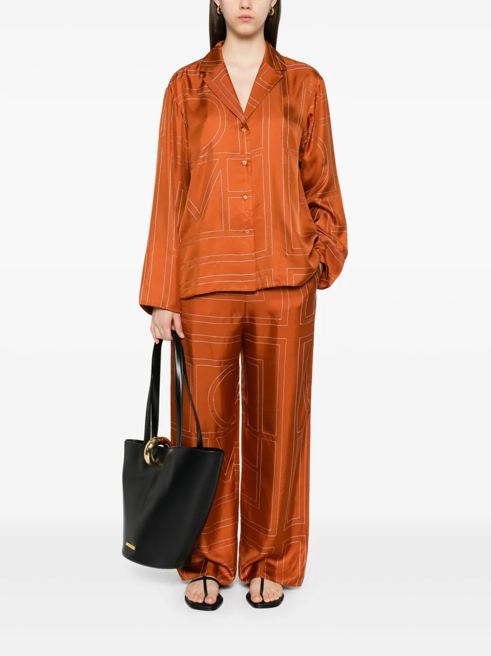 TOTEME monogram-pattern silk shirt - Oranje