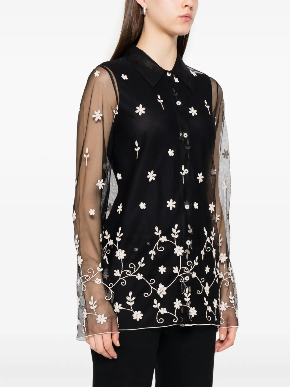 Totême Toteme Floral Embroidered Tulle Shirt In Black