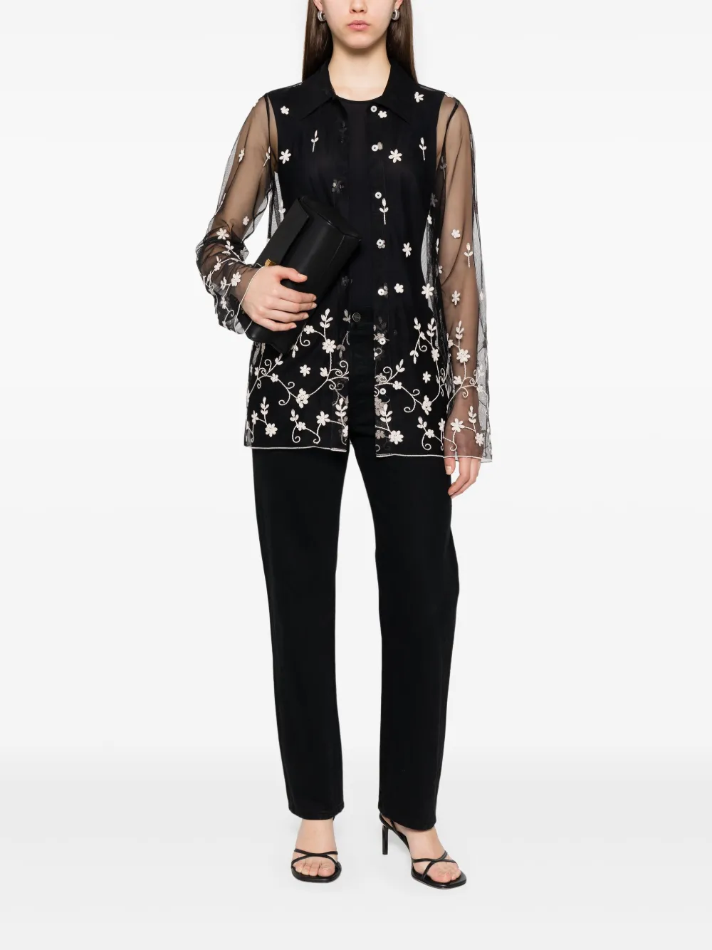 TOTEME Blouse met geborduurde bloemen - Zwart