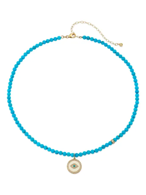 Sydney Evan collier Evil Eye en or 14ct serti de diamant à perles en turquoise