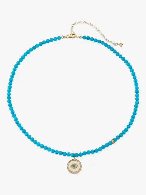 Sydney Evan 14CT yellow gold Evil Eye diamond and turquoise necklace