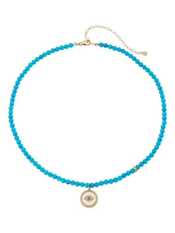 Sydney Evan 14CT Yellow Gold Evil Eye Diamond and Turquoise Necklace